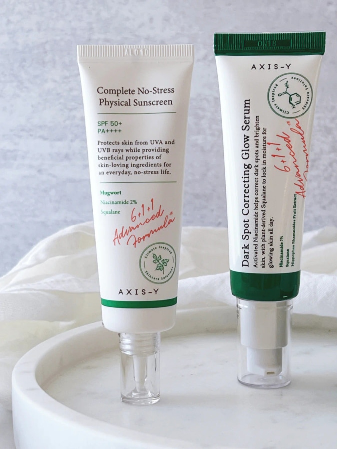 combo Axis-Y Dark Spot Correcting Glow Serum 50ml +Axis-Y Complete No-Stress Physical Sunscreen 50ml at Cosmetic House.lk